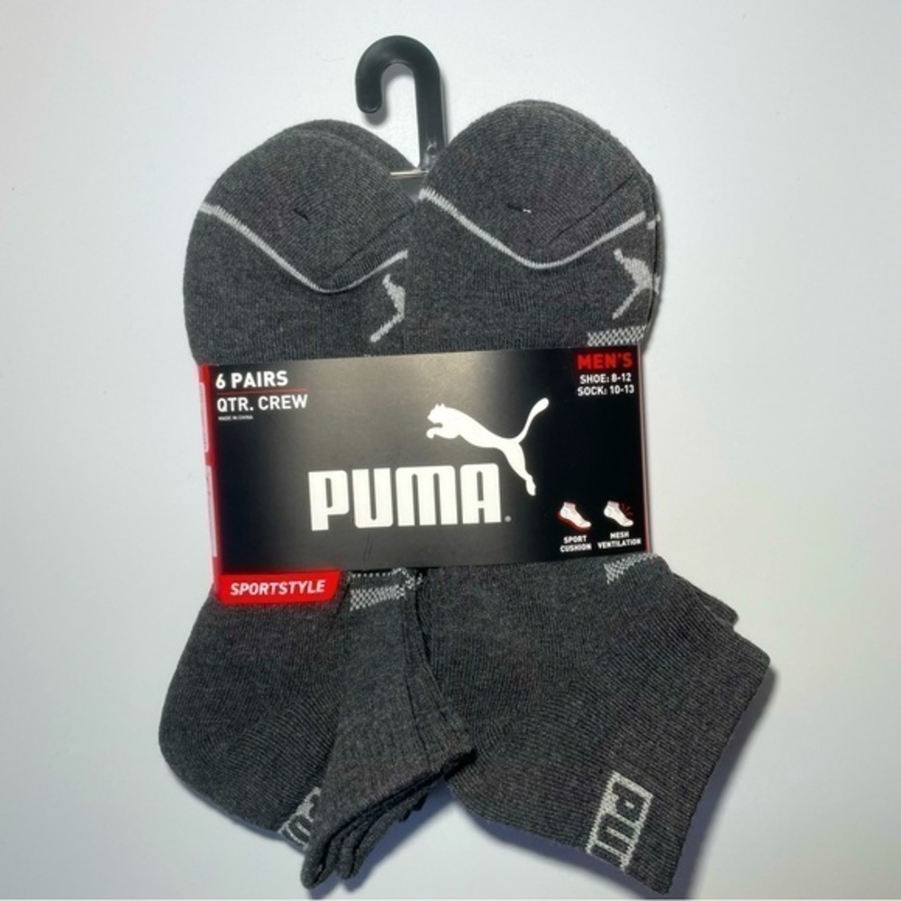 Puma men’s quarter crew socks 6 pack size 8-12 gray